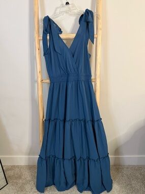 Blue Tie-Shoulder Maxi Dress - Women